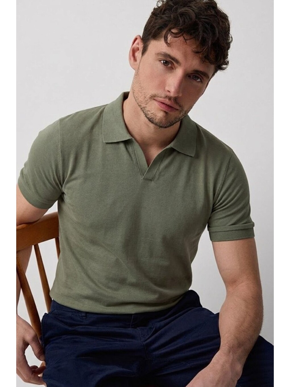 Erkek Polo Yaka Premium Comfort Spor Haki Tişört-5
