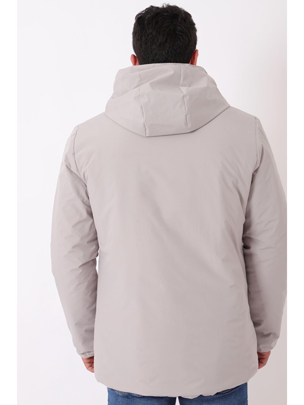 Bej Sporlikra Kumaş Tasarım Cep Kışlık Kapüşonlu Mont PLDP 3013_50458-6