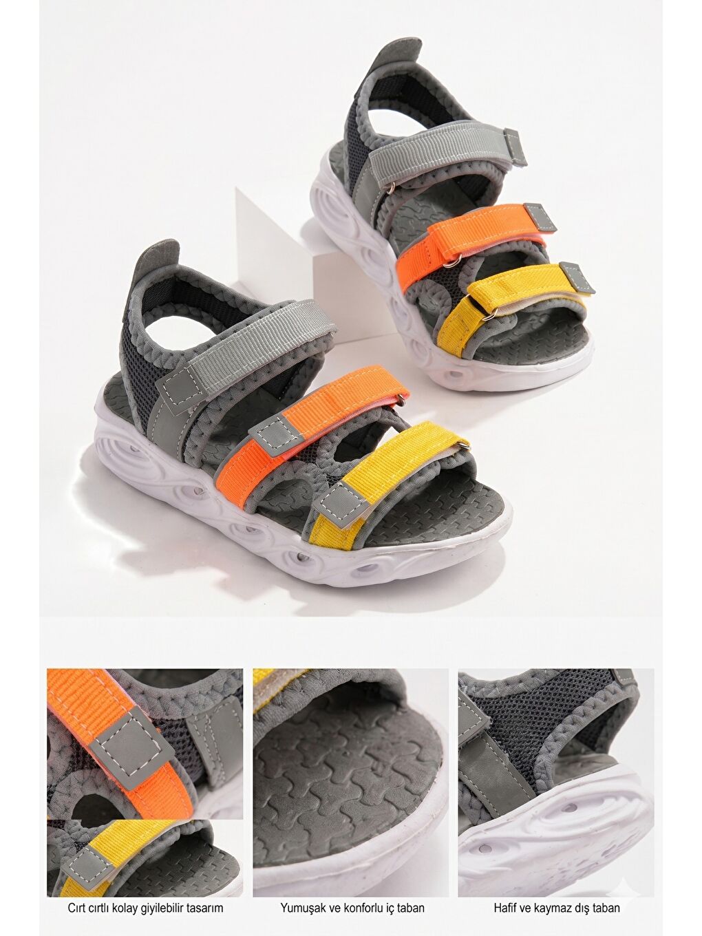 Gri NAVİ Erkek Çocuk Cırtlı Işıklı Sandalet-1