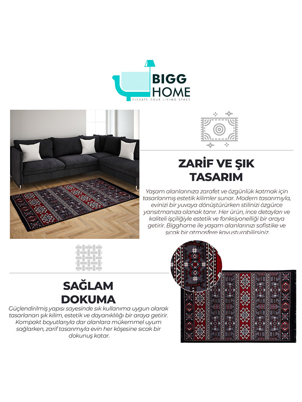 Karışık Kilim, Makinede Yıkanabilir, Etnik Desenli, 120*180 cm, SA25HC-1