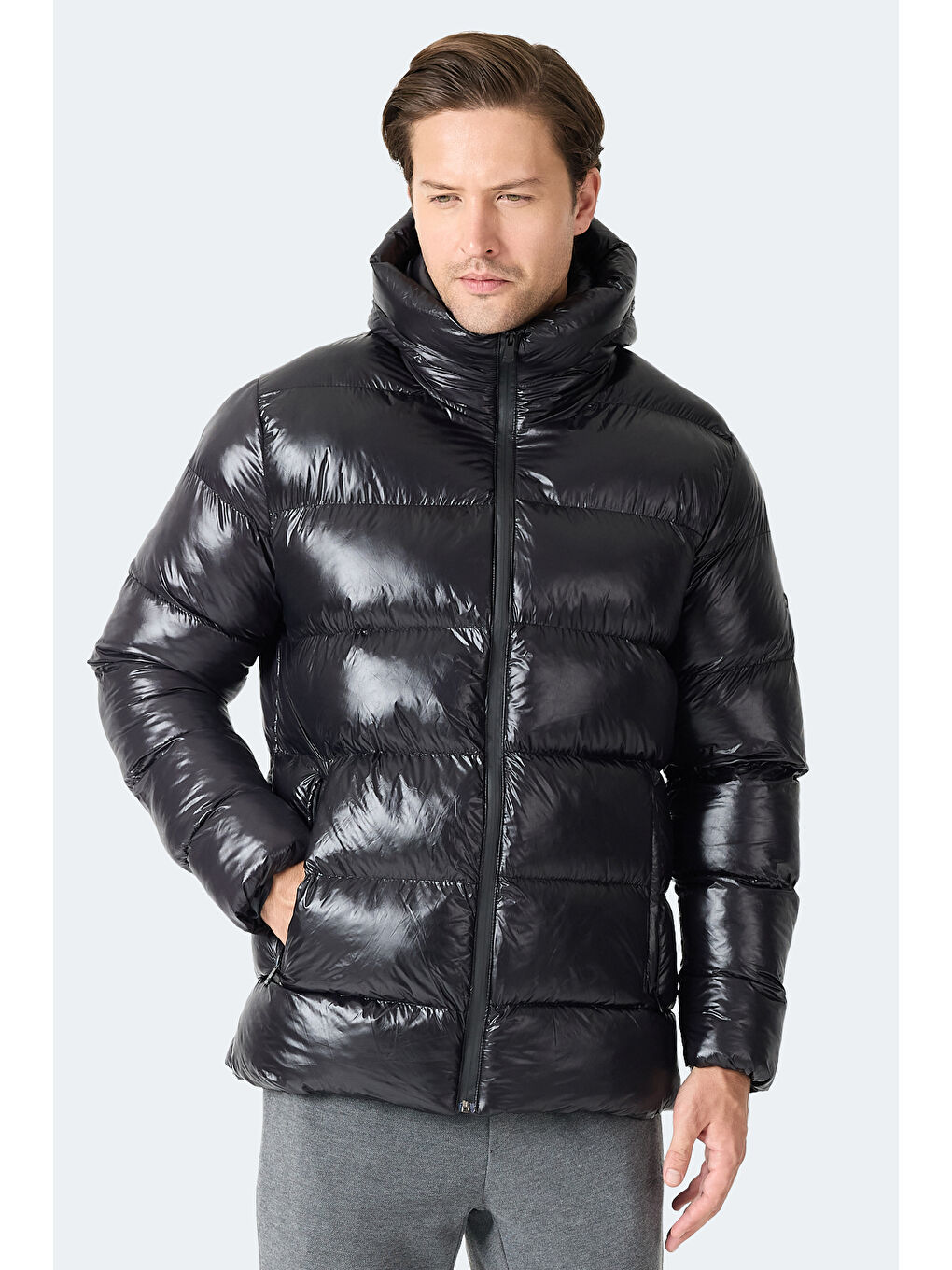 HOOT Erkek Kapüşonlu Şişme Siyah Mont & Kaban-4