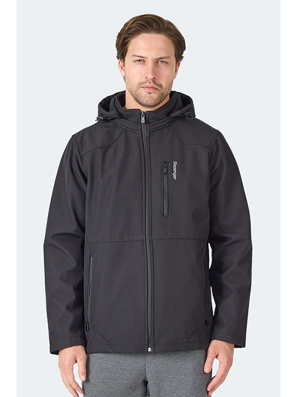 HARMONIC Erkek Kapüşonlu Fermuarlı Siyah Mont & Kaban