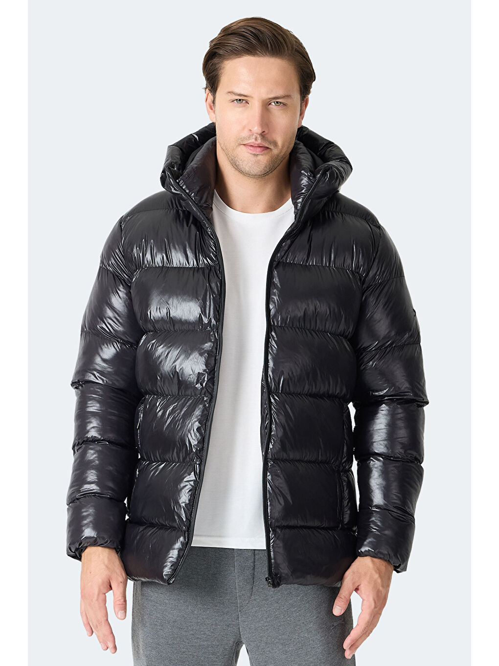 HOOT Erkek Kapüşonlu Şişme Siyah Mont & Kaban-5