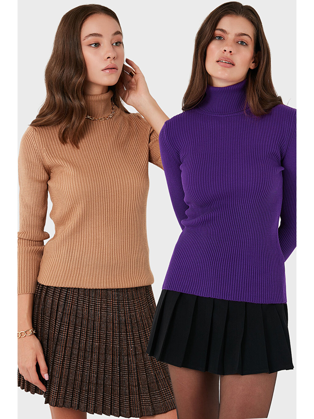 Mor Fitilli Regular Fit Balıkçı Yaka Soft Akrilik 2'li Paket Kazak 4614102S2