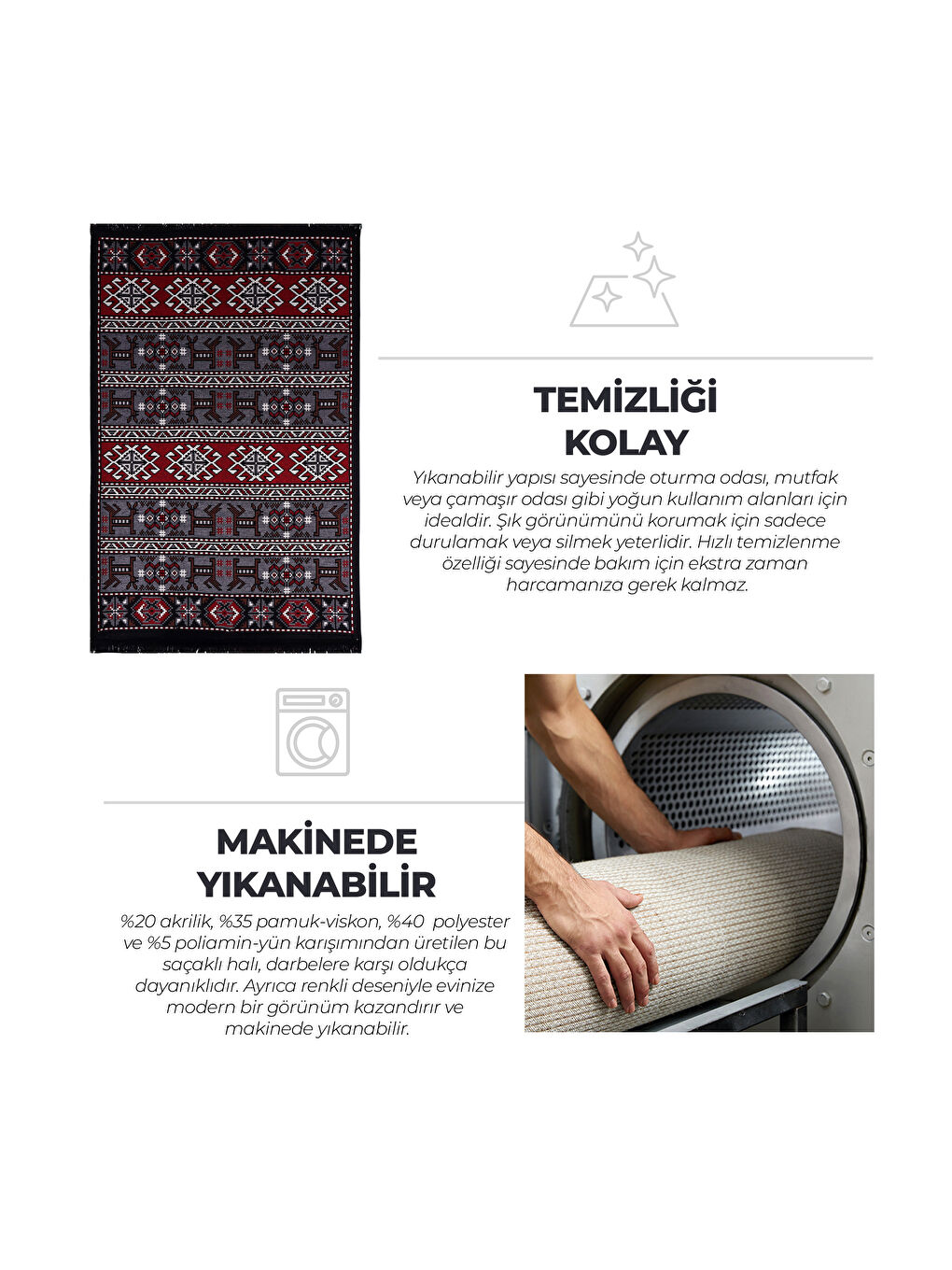 Karışık Kilim, Makinede Yıkanabilir, Etnik Desenli, 120*180 cm, SA25HC-2