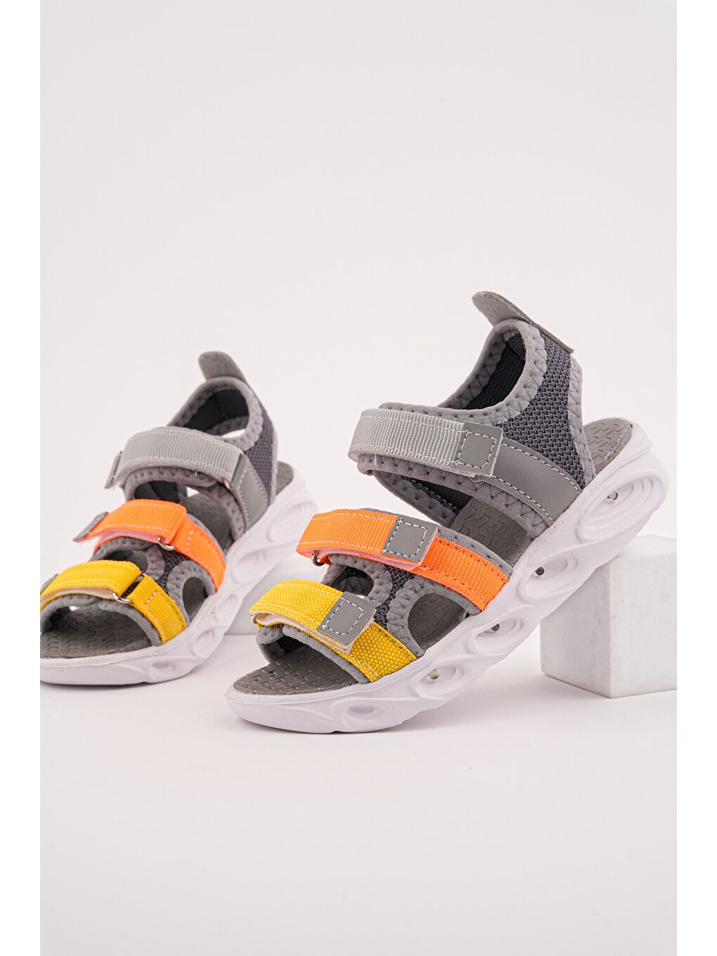 Gri NAVİ Erkek Çocuk Cırtlı Işıklı Sandalet-2