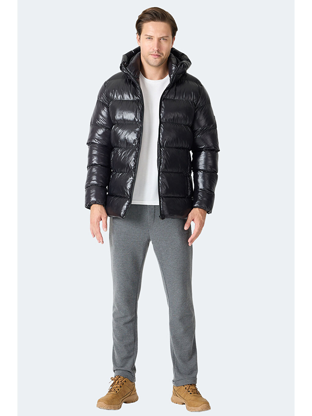 HOOT Erkek Kapüşonlu Şişme Siyah Mont & Kaban-6