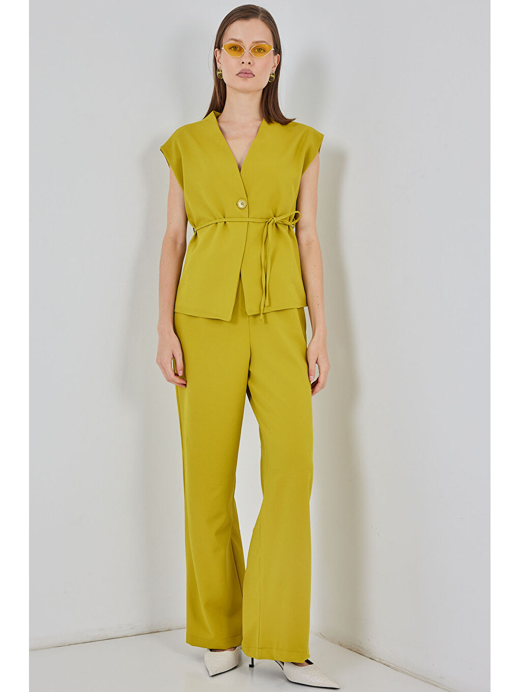 Kadın Yelek Pantolon Kumaş Takım 30050 - Yağ Yeşil-2