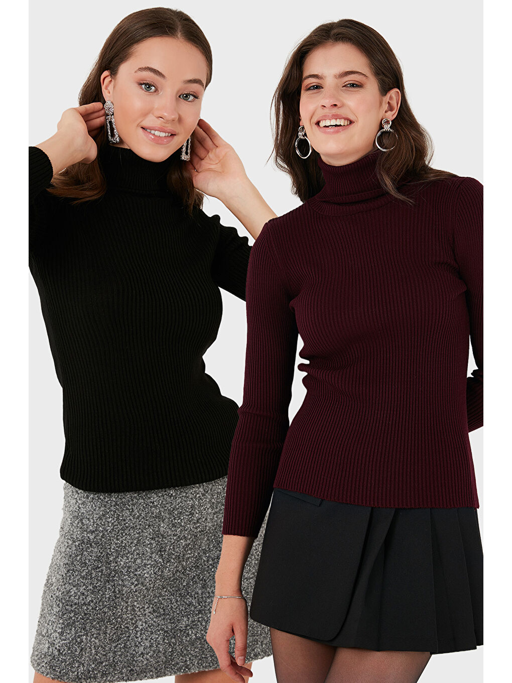 Bordo Fitilli Regular Fit Balıkçı Yaka Soft Akrilik 2'li Paket Kazak 4614102S2