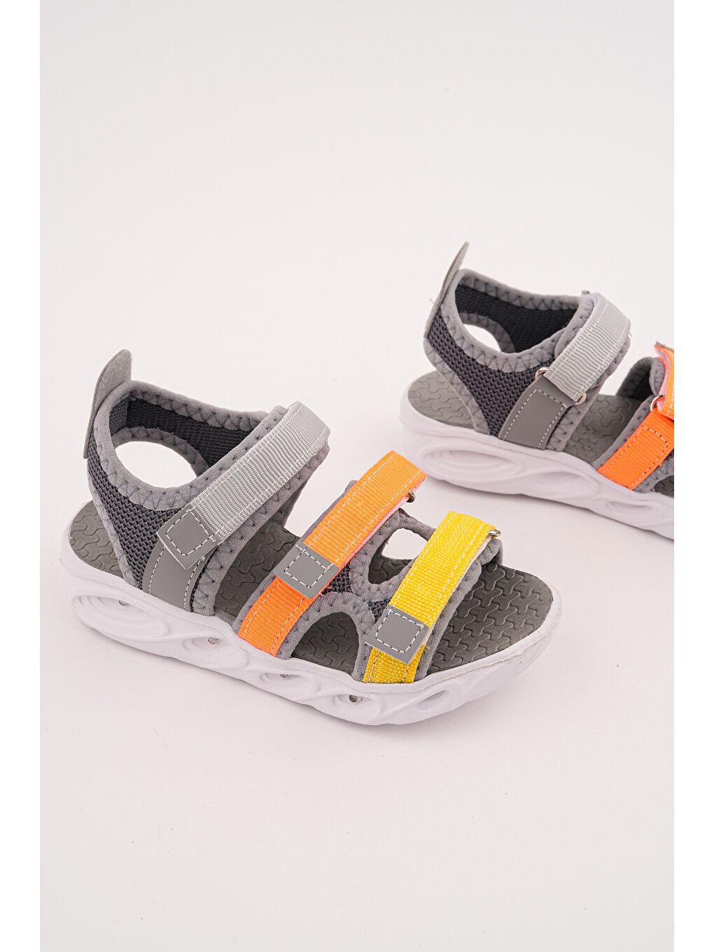 Gri NAVİ Erkek Çocuk Cırtlı Işıklı Sandalet-3