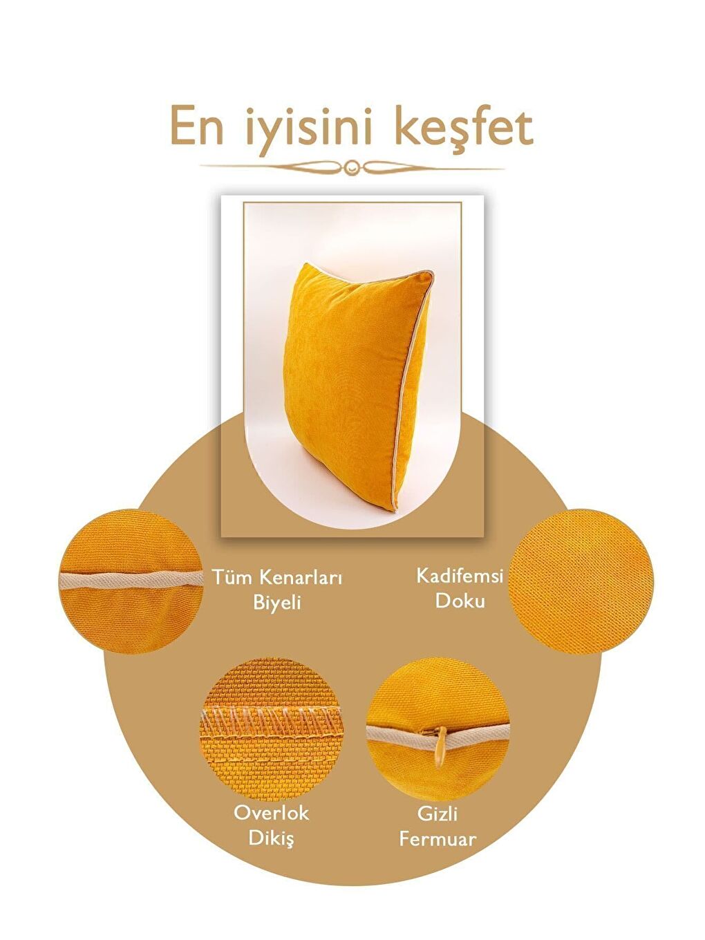 Bej Panbiy Süet Dokulu Düz Punch (panç) İçin Uygun Krem Biyeli Sarı Dekoratif Kırlent Kılıfı-5