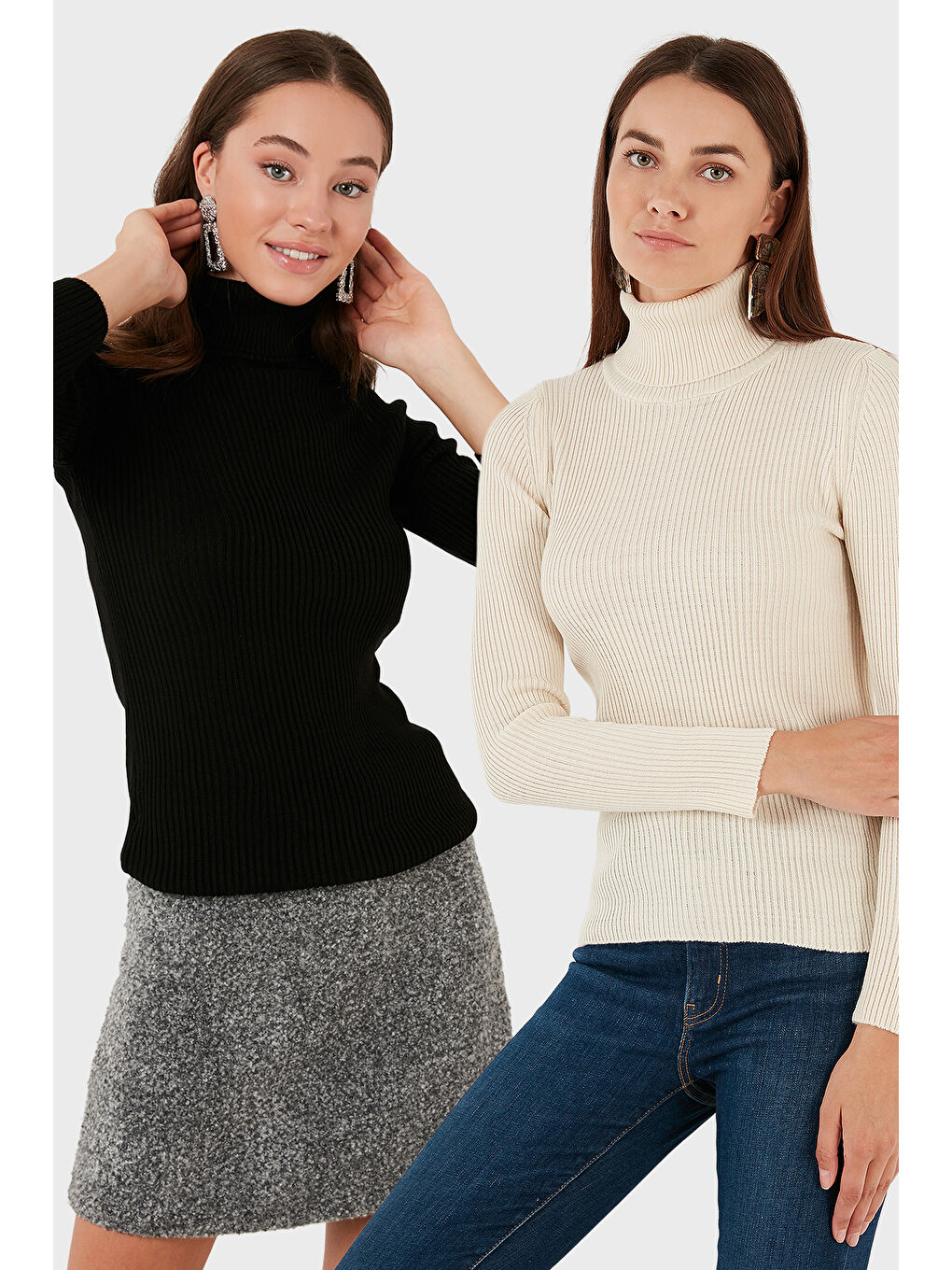 Ekru Fitilli Regular Fit Balıkçı Yaka Soft Akrilik 2'li Paket Kazak 4614102S2