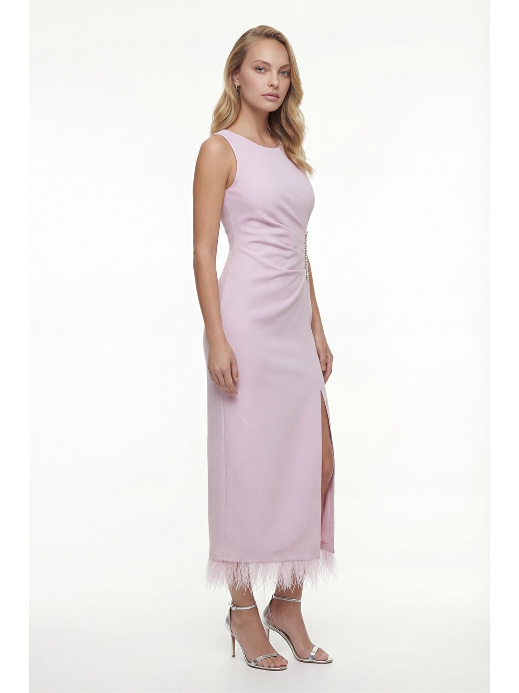 Pembe Kadın Pudra Dar Kalıp Otrişli Söz Nişan Nikah Abiye Elbise