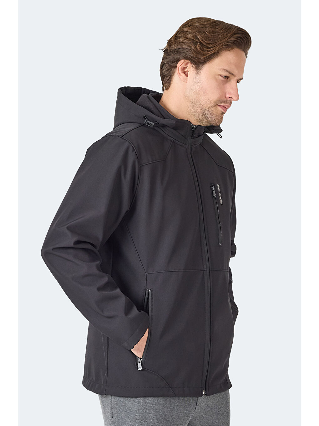 HARMONIC Erkek Kapüşonlu Fermuarlı Siyah Mont & Kaban-3