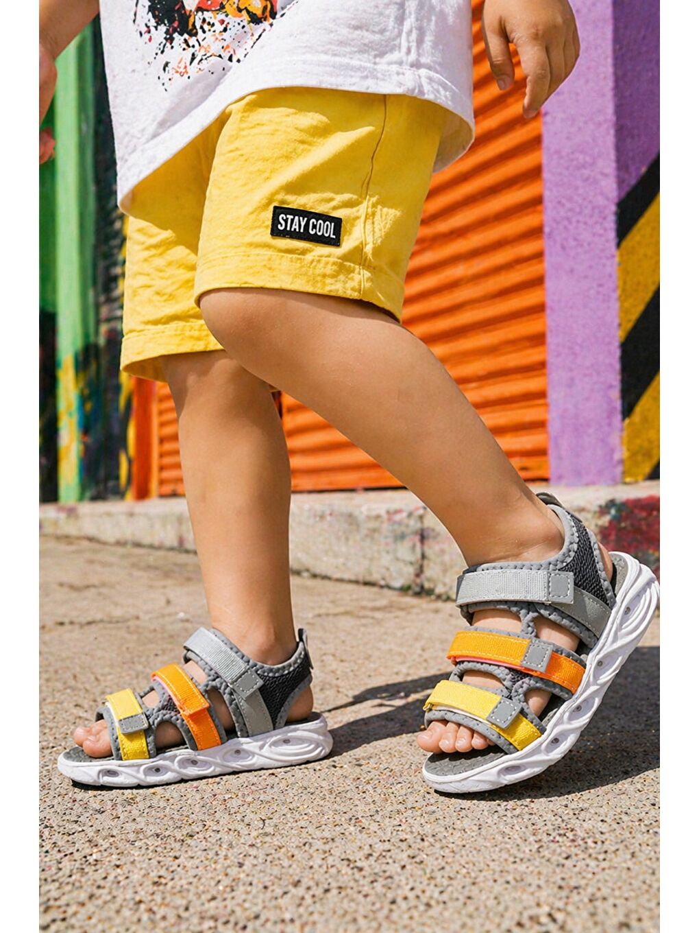 Gri NAVİ Erkek Çocuk Cırtlı Işıklı Sandalet-5