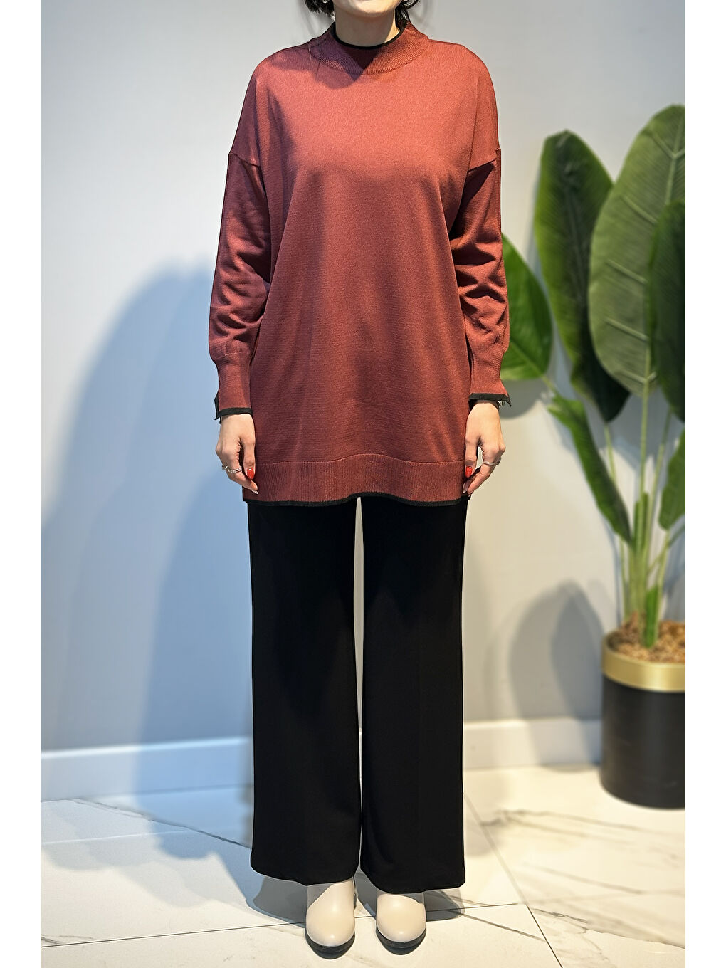 Basic Örme Merserize Tunik 17036 Bordo-1