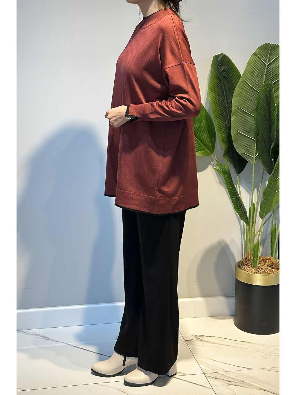 Basic Örme Merserize Tunik 17036 Bordo-2