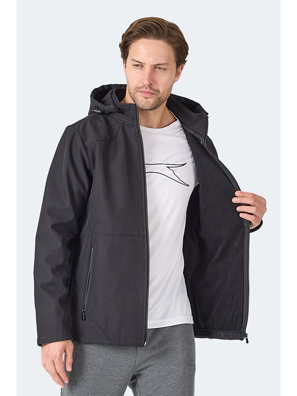 HARMONIC Erkek Kapüşonlu Fermuarlı Siyah Mont & Kaban-5