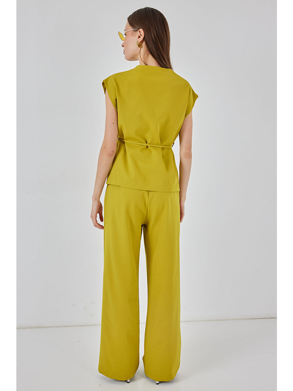 Kadın Yelek Pantolon Kumaş Takım 30050 - Yağ Yeşil-5