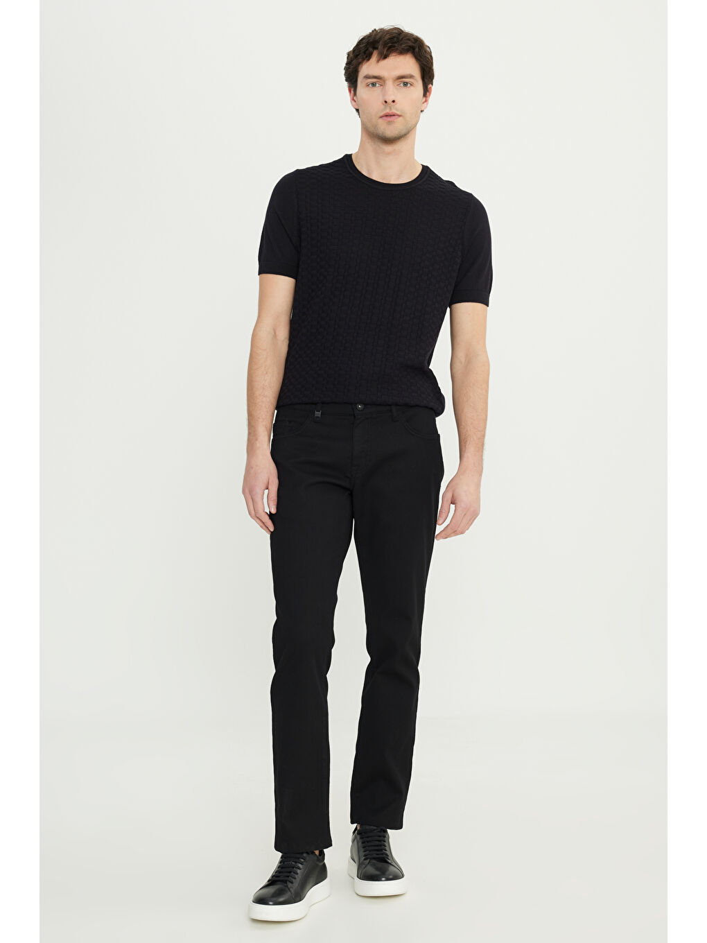 Erkek Siyah Pamuklu Slim Fit Dar Kesim 5 Cep Armürlü Esnek Casual Pantolon-1