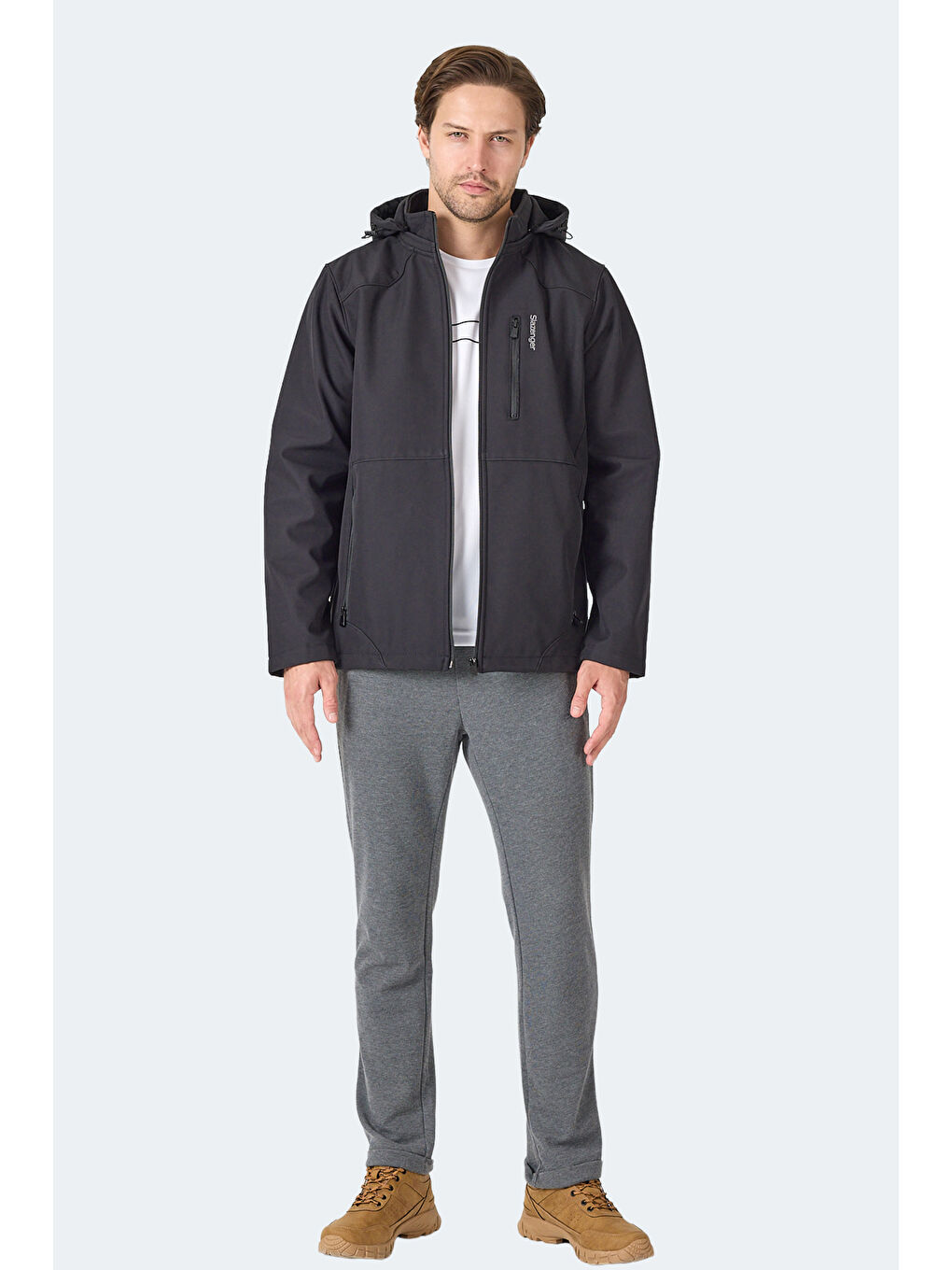 HARMONIC Erkek Kapüşonlu Fermuarlı Siyah Mont & Kaban-6