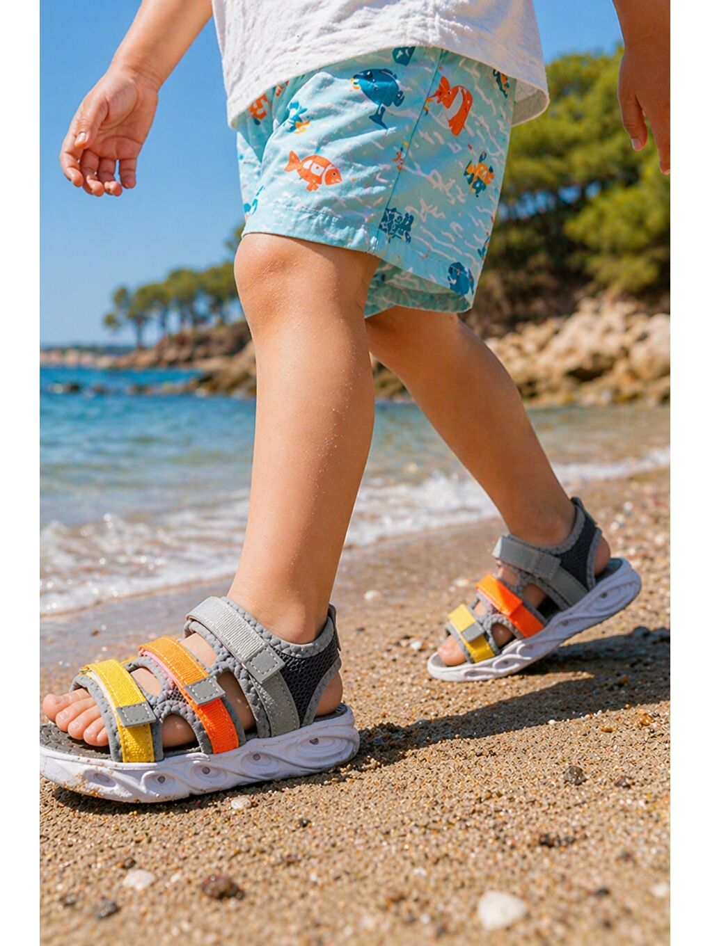 Gri NAVİ Erkek Çocuk Cırtlı Işıklı Sandalet-7