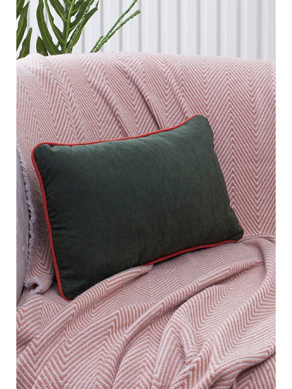 Panbiy Süet Dokulu Düz Punch (panç) İçin Uygun Turuncu Biyeli Yeşil Dekoratif Kırlent Kılıfı-1