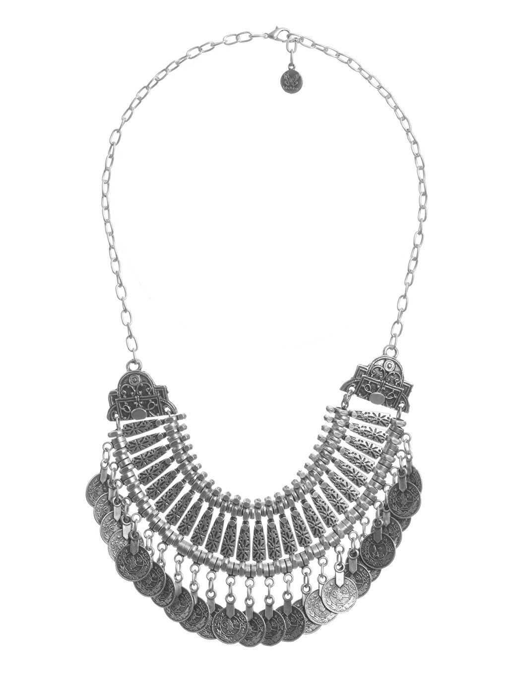 Gri Kadın Antik Gümüş Kaplama Tuğra Detaylı Bohem Kolye-1