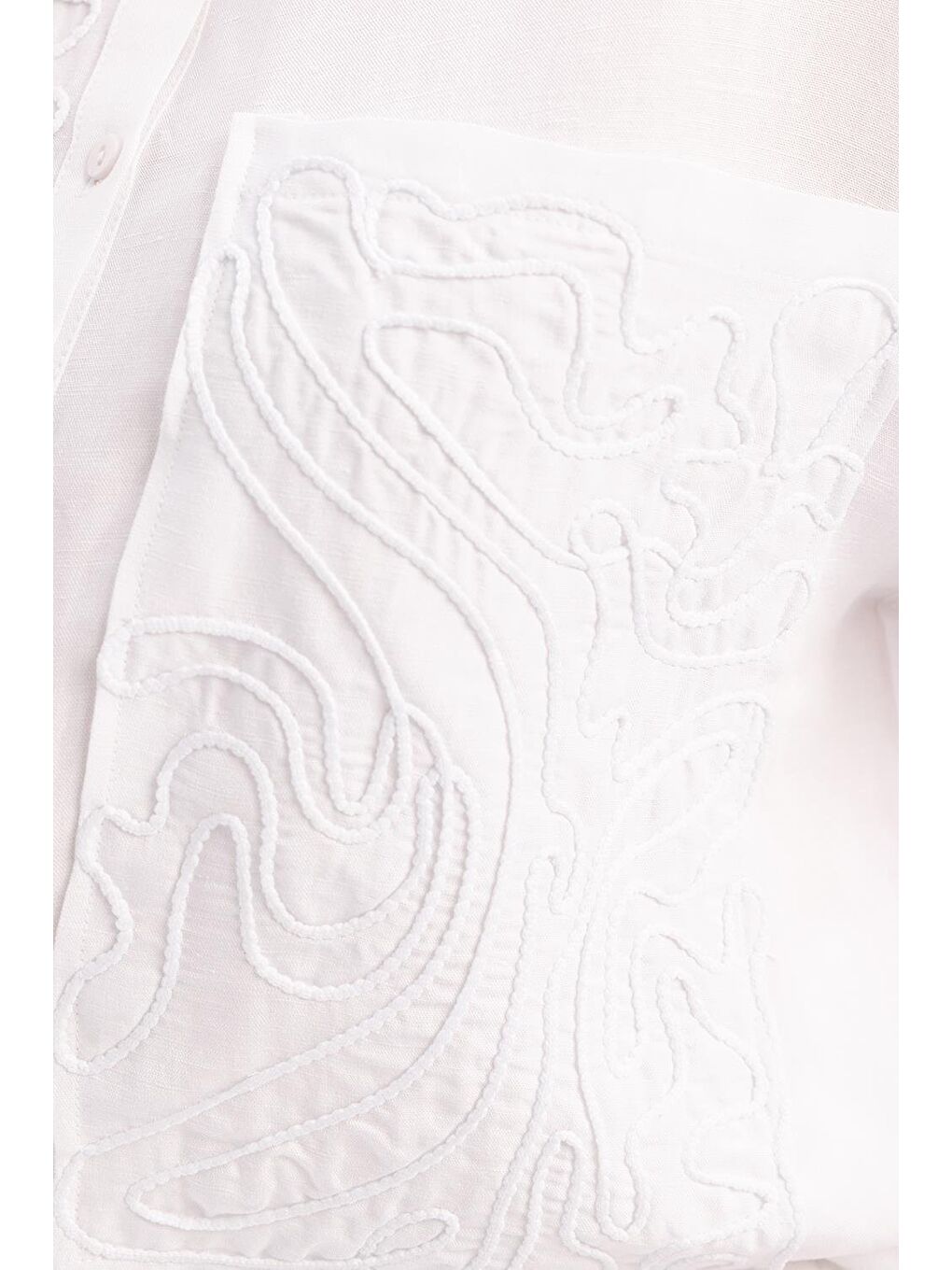 Beyaz-Nakış Detaylı Keten Pantolonlu Takım-5