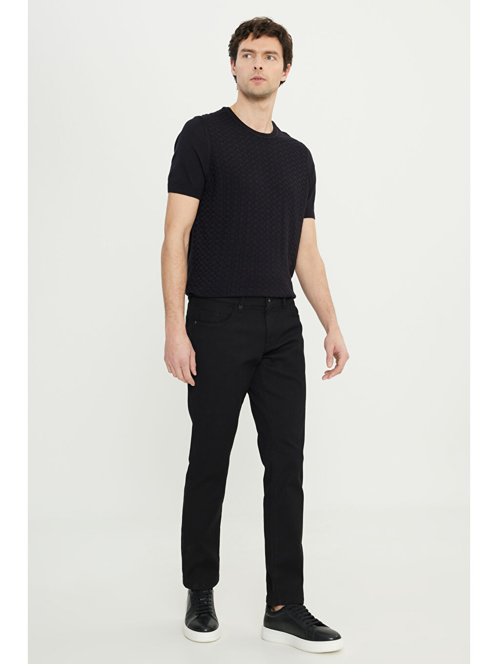 Erkek Siyah Pamuklu Slim Fit Dar Kesim 5 Cep Armürlü Esnek Casual Pantolon-2