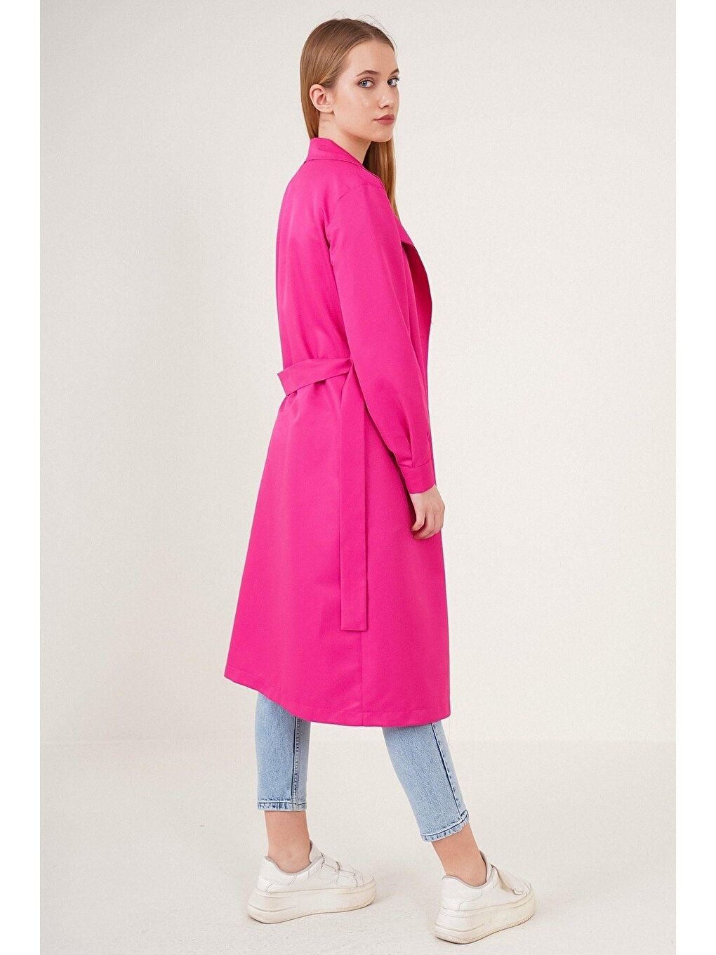 Kadın Fuşya Kruvaze Yaka Trençkot-5