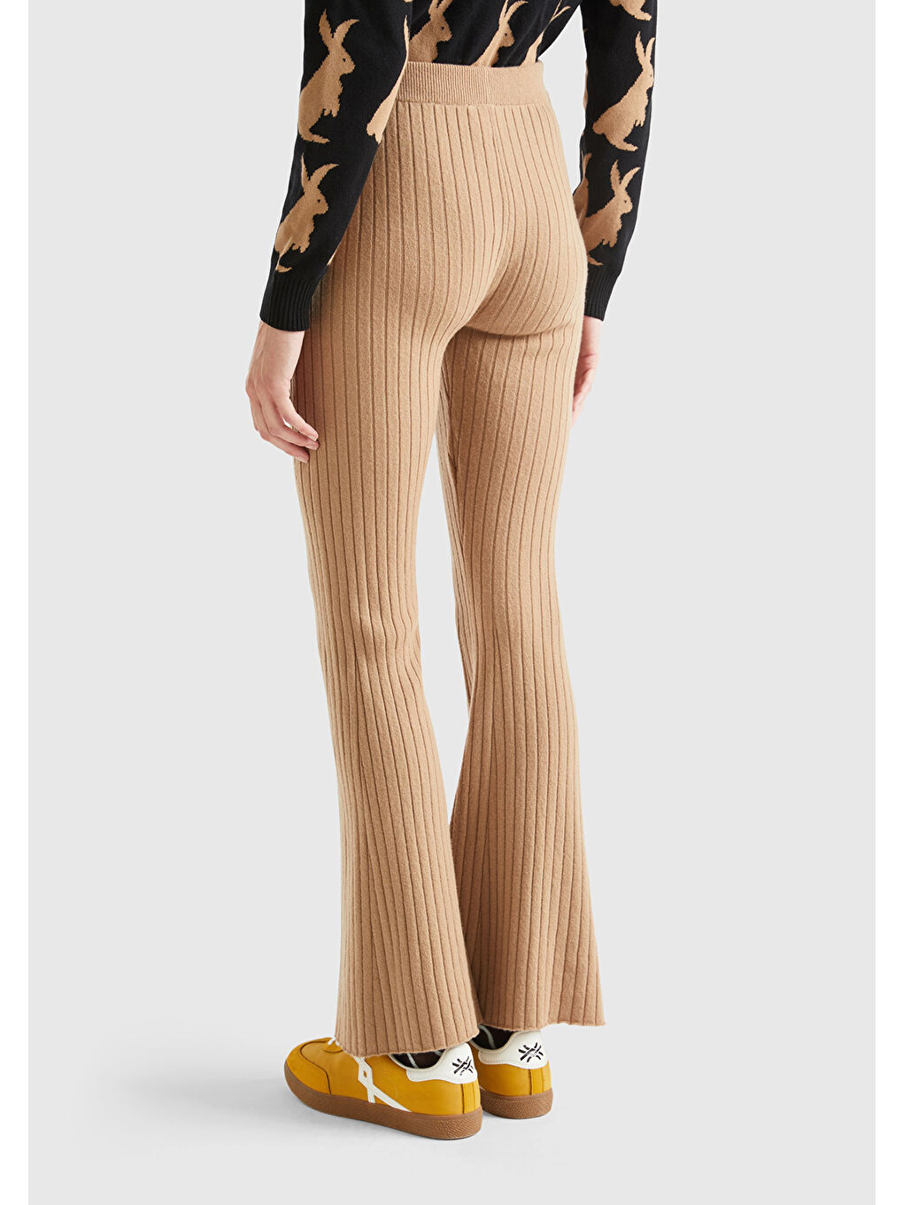 Kahverengi Kadın Taba Yün Karışımlı Regular Fit Triko Pantolon-2