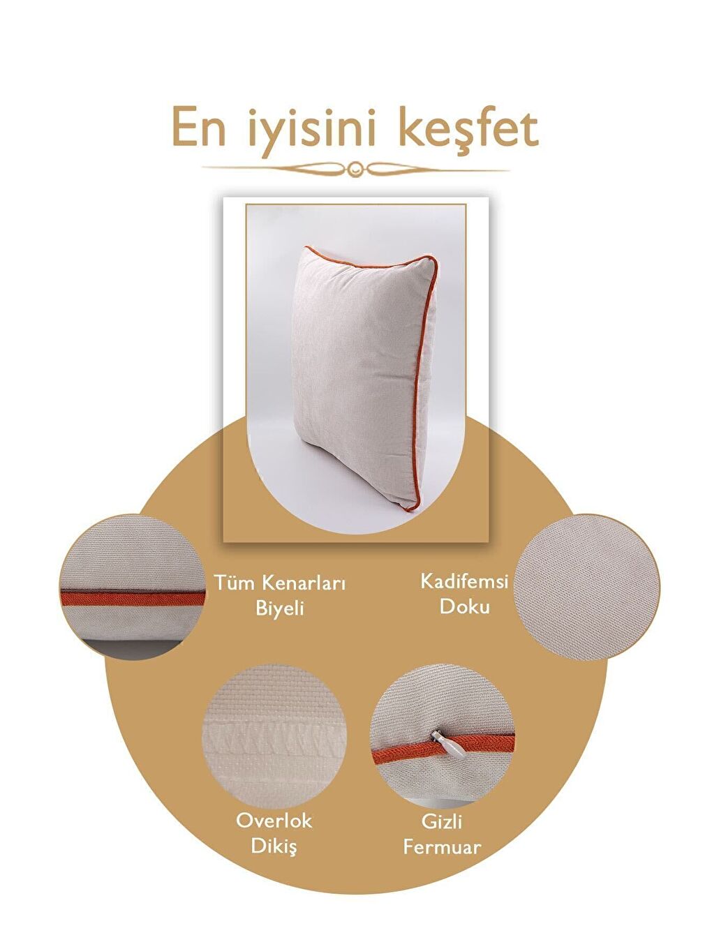 Panbiy Süet Dokulu Düz Punch (panç) İçin Uygun Turuncu Biyeli Gri Dekoratif Kırlent Kılıfı-3