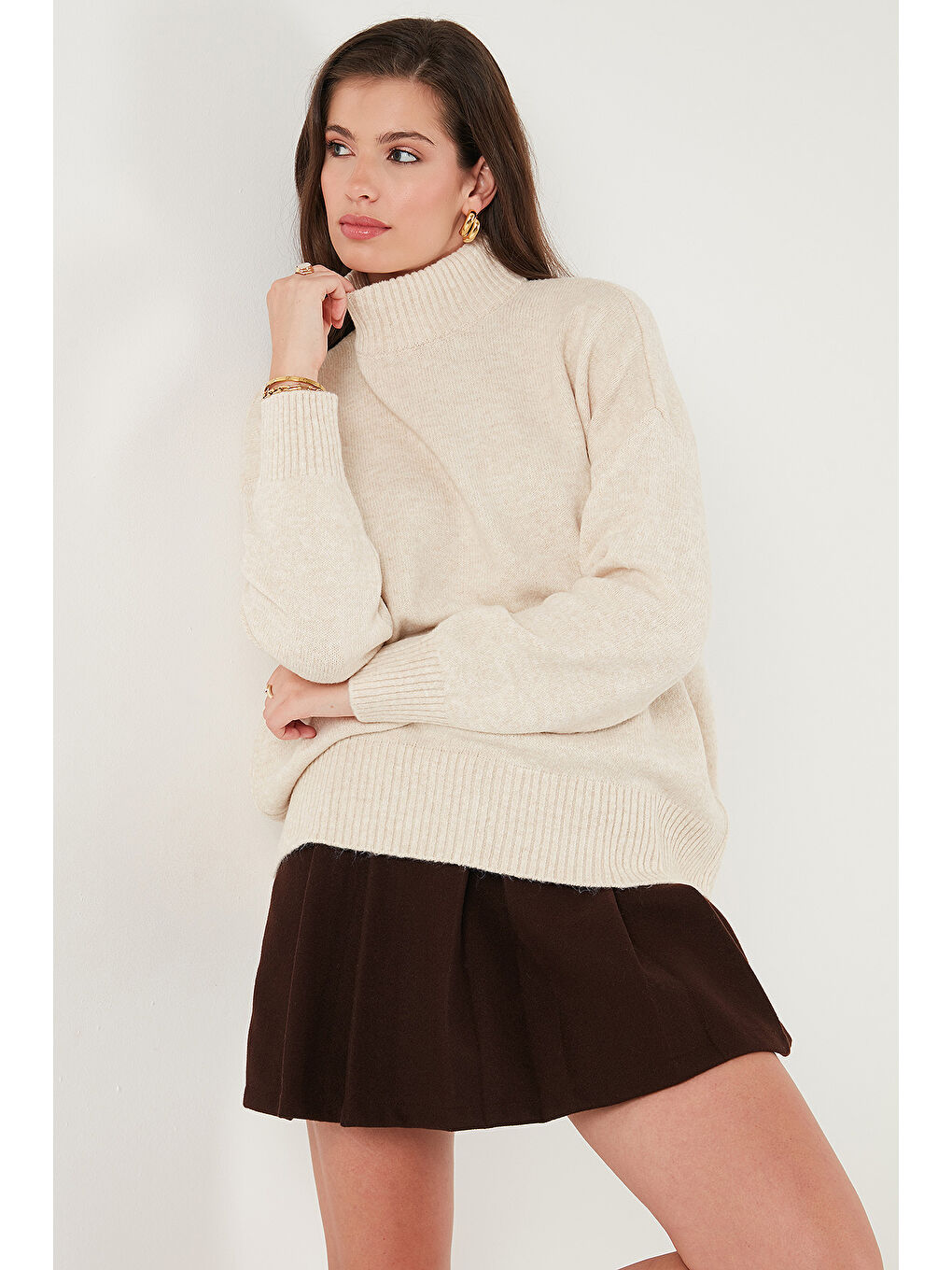 Gri Oversize Fit Balıkçı Yaka Yumuşak Dokulu 2'li Paket Triko Kazak 680KZ00469S2-2