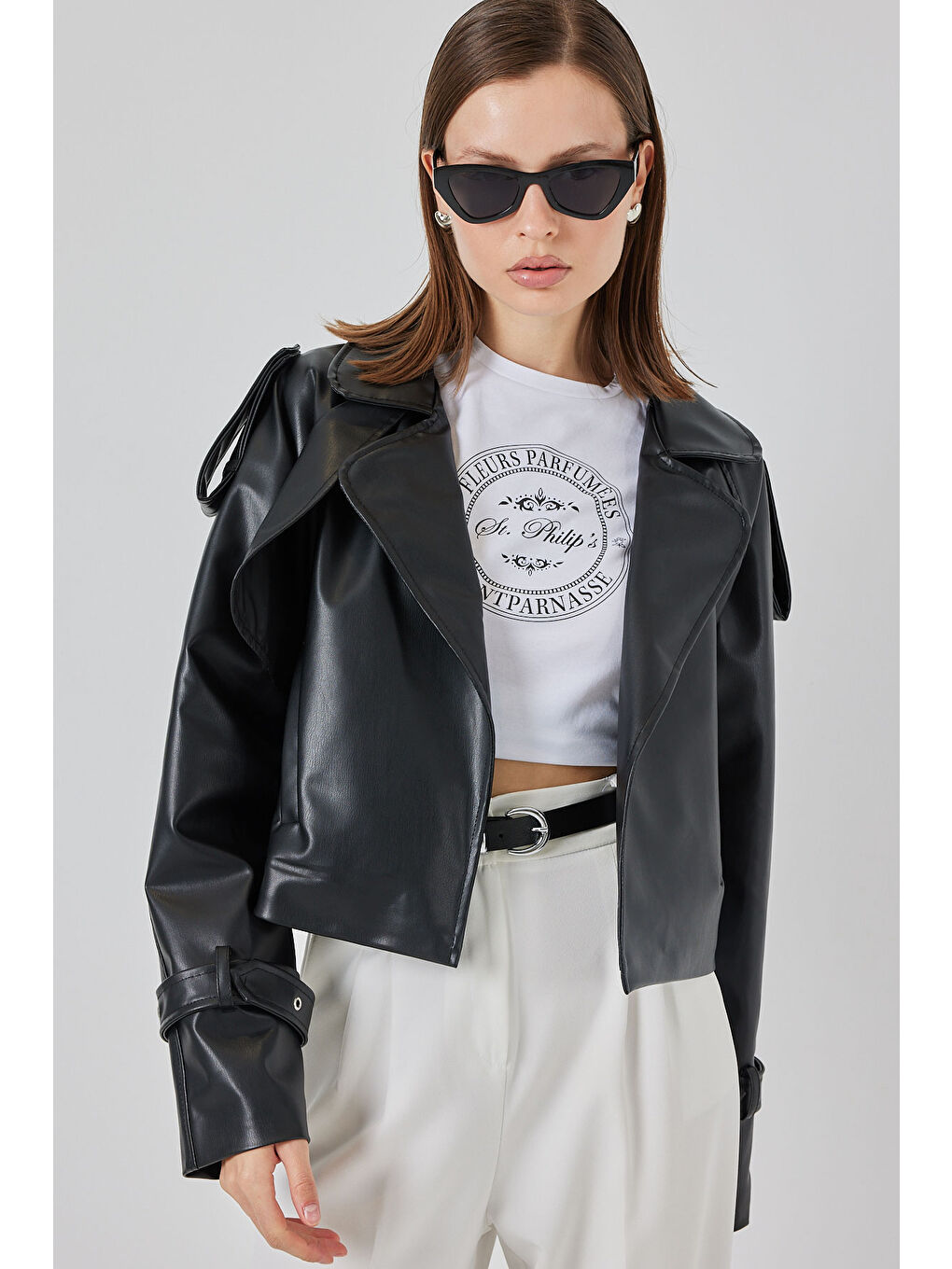 Kadın Oversize Deri Ceket 1047 - Siyah