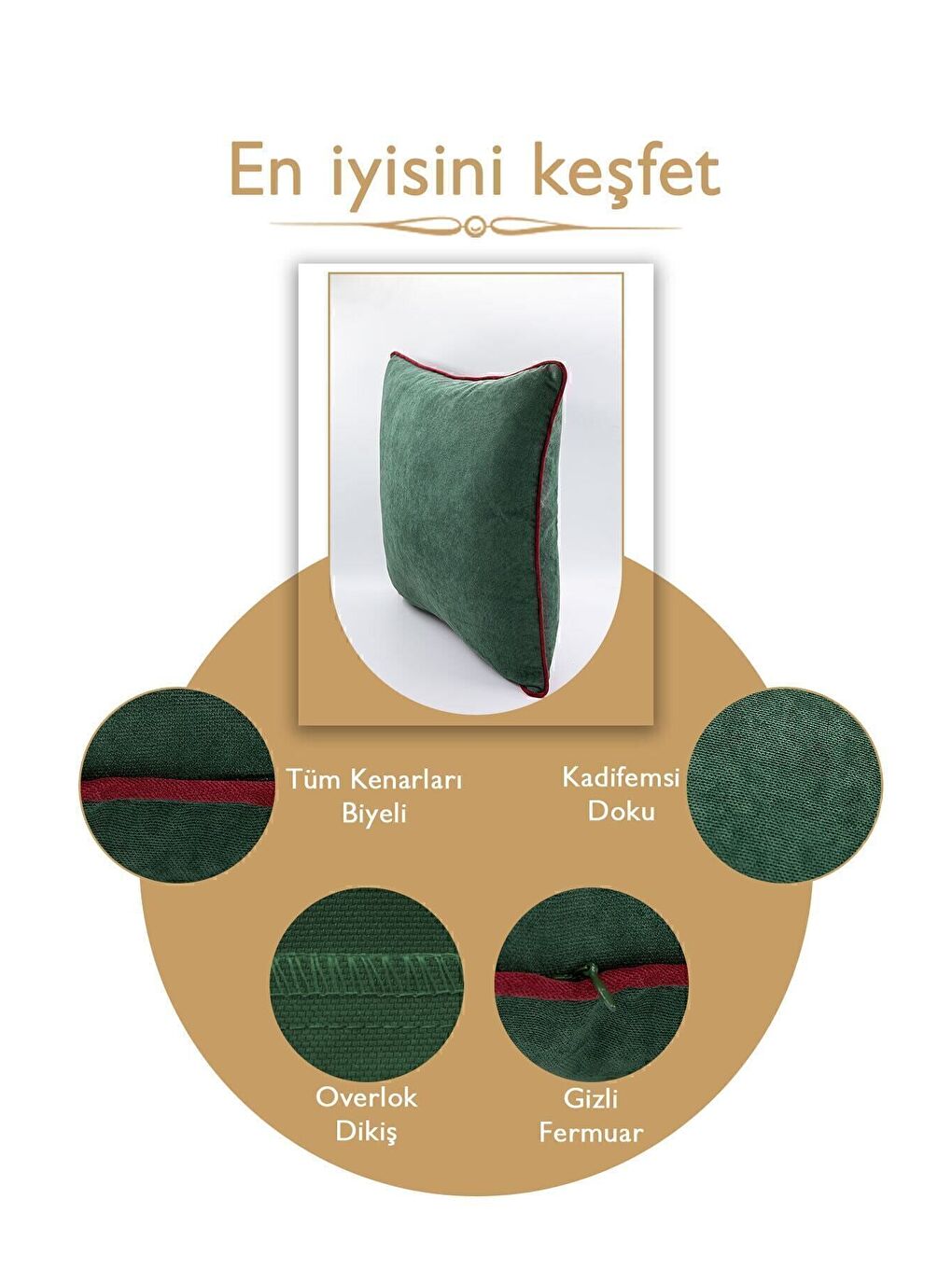 Panbiy Süet Dokulu Düz Punch (panç) İçin Uygun Bordo Biyeli Yeşil Dekoratif Kırlent Kılıfı-3