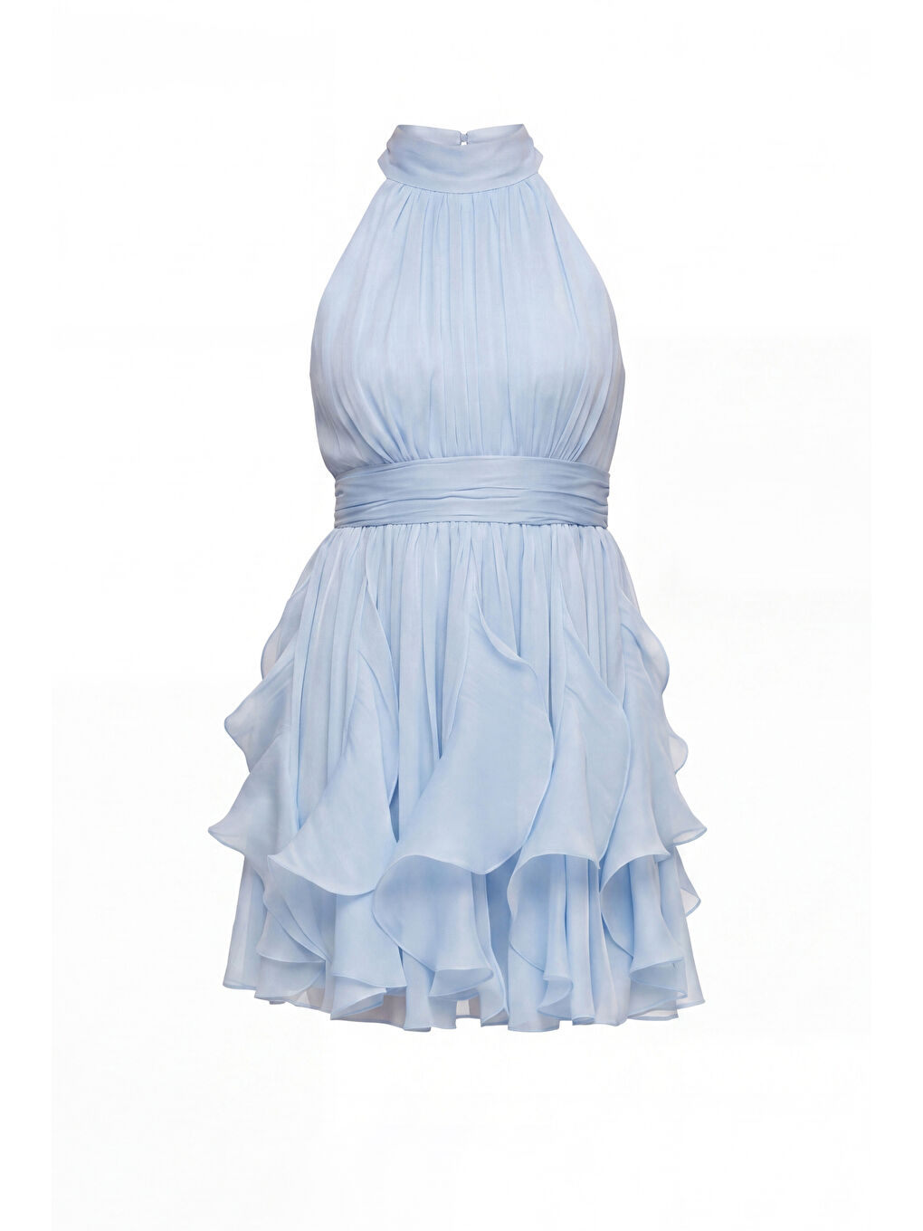 Kadın Bebe Mavi Halter Yaka Volanlı Mini Mezuniyet Elbise-5