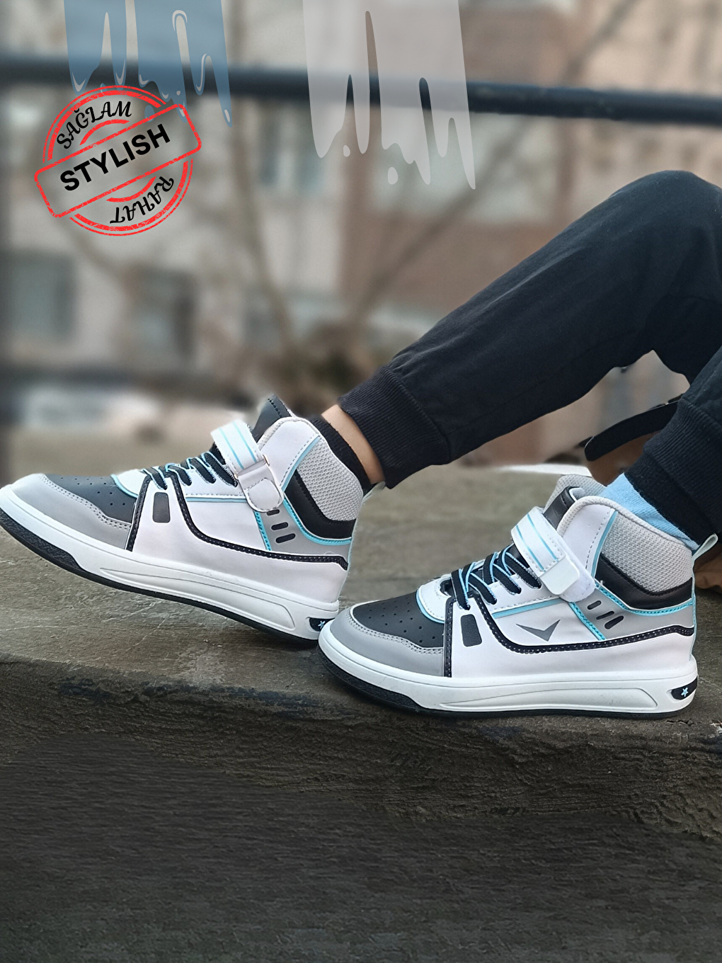 Beyaz Gri Erkek Çocuk Sneakers Spor Ayakkabı-1