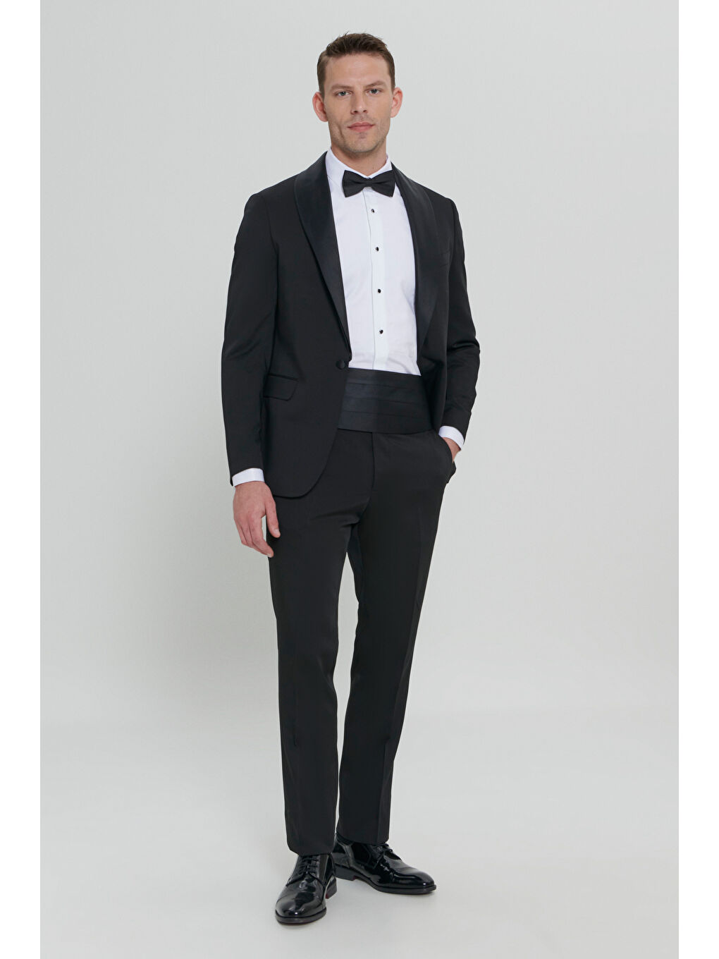 Erkek Siyah Slim Fit Dar Kesim Şal Yaka Armürlü Smokin Takım-4