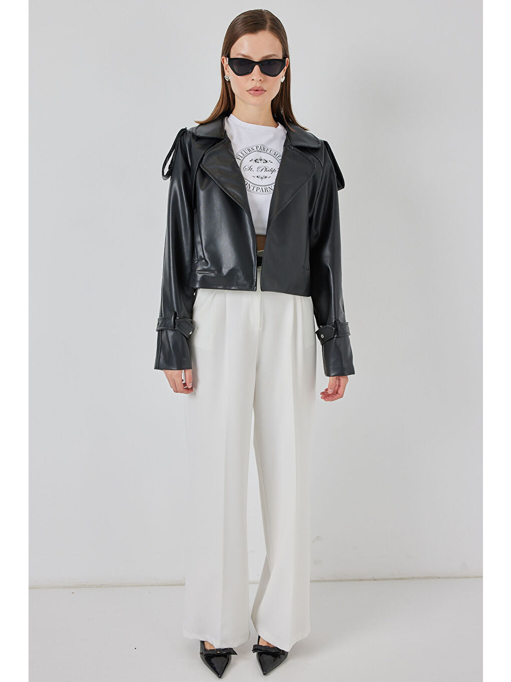 Kadın Oversize Deri Ceket 1047 - Siyah-1