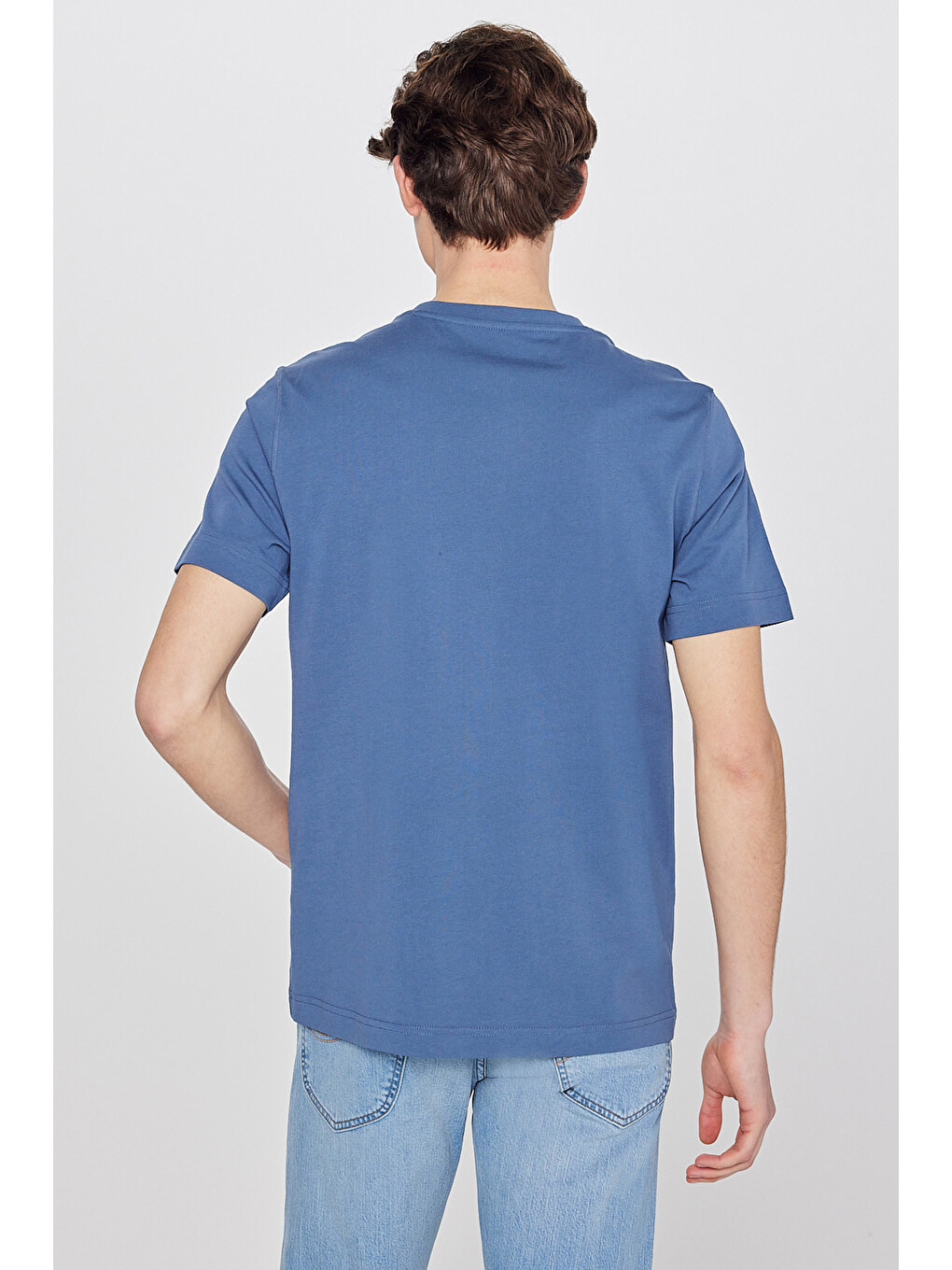 İndigo %100 Pamuk Nefes Alan Regular Fit Normal Kesim Logo Detaylı Tişört-4