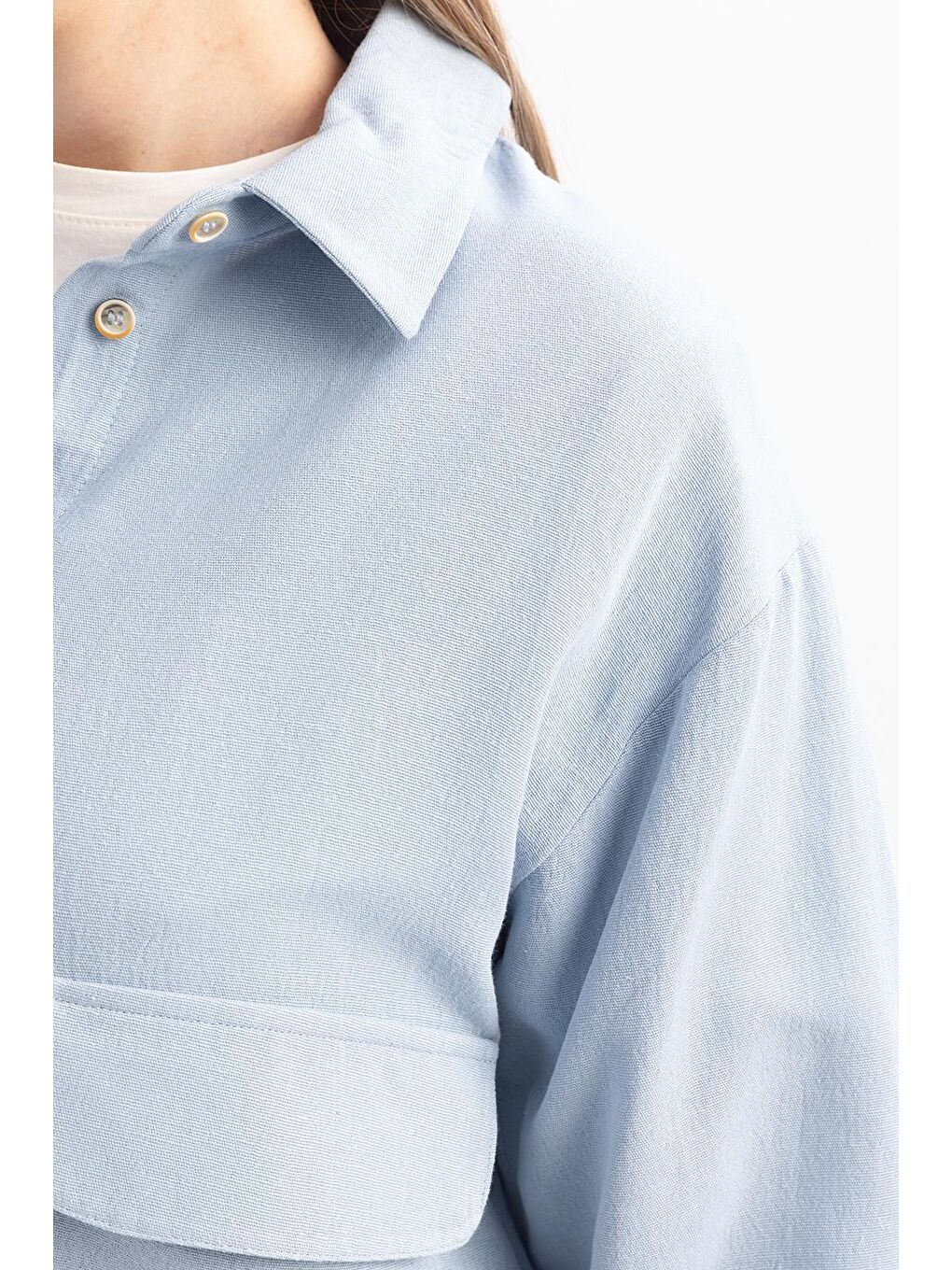 Mavi-Büyük Cepli Keten Pantolonlu Takım-4