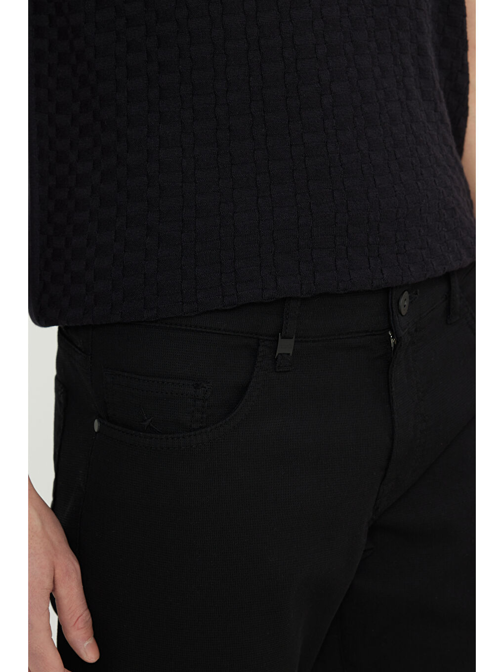 Erkek Siyah Pamuklu Slim Fit Dar Kesim 5 Cep Armürlü Esnek Casual Pantolon-3