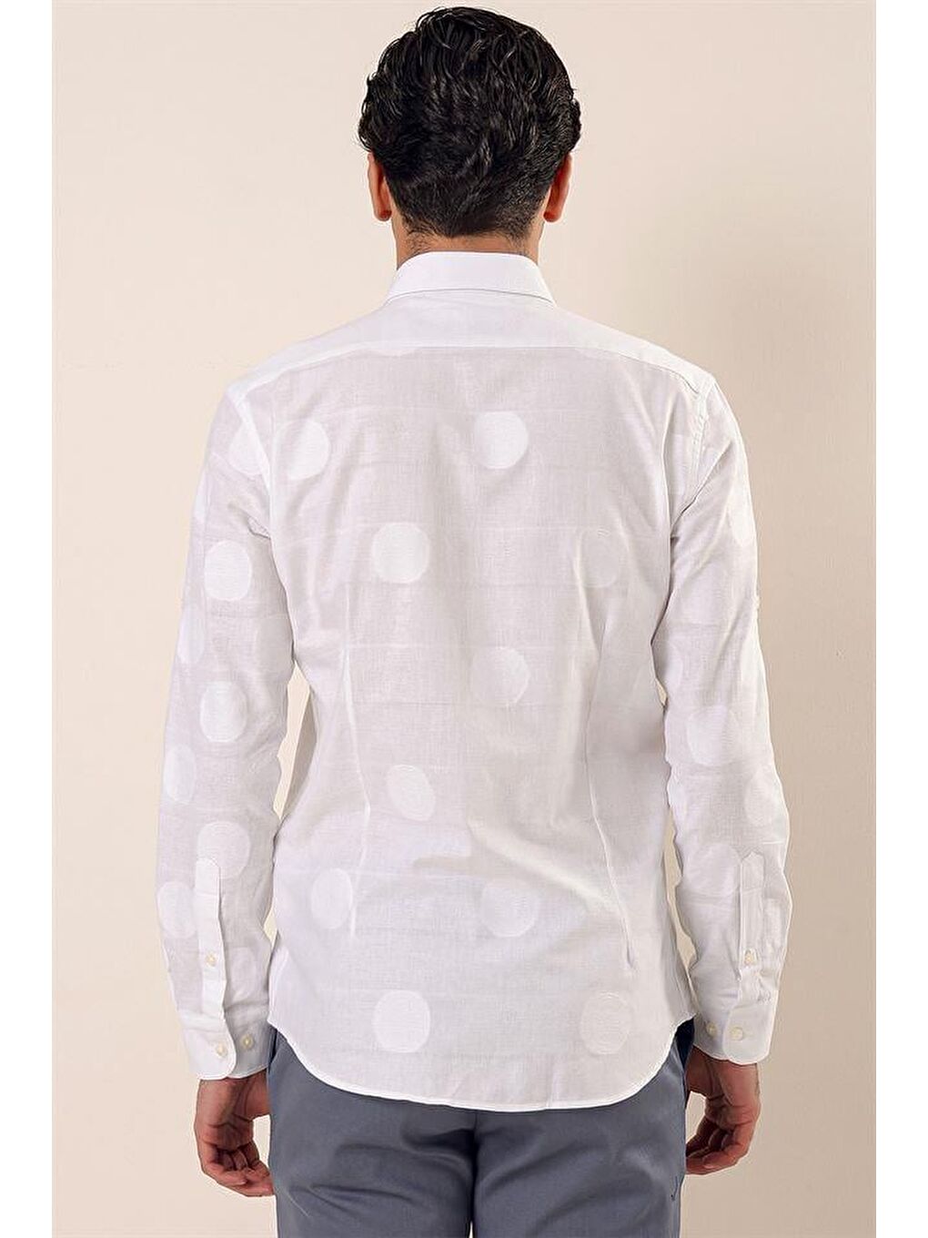 Beyaz Kısalabilir Kollu Desenli Jakarlıcepsiz %100 Pamuk Casual Slim Fit Gömlek 1004230183-4