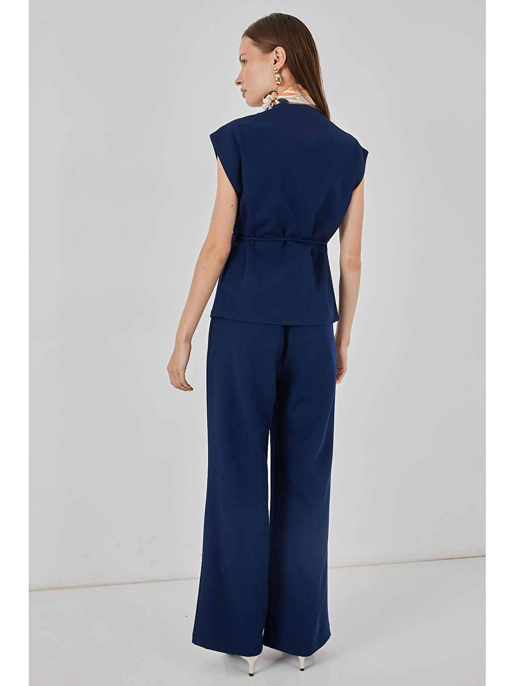 Kadın Yelek Pantolon Kumaş Takım 30050 - Lacivert-5