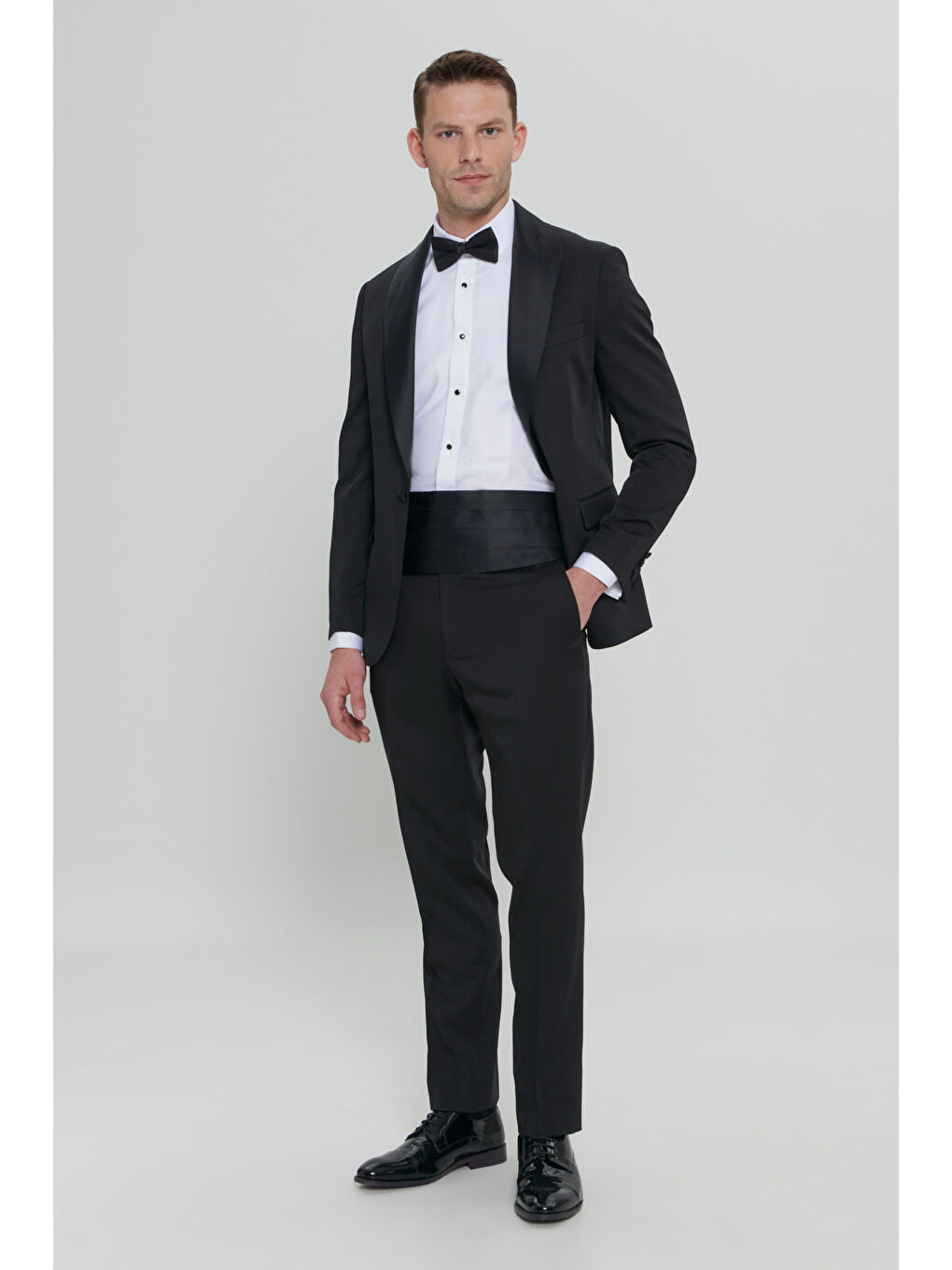 Erkek Siyah Slim Fit Dar Kesim Şal Yaka Armürlü Smokin Takım-5