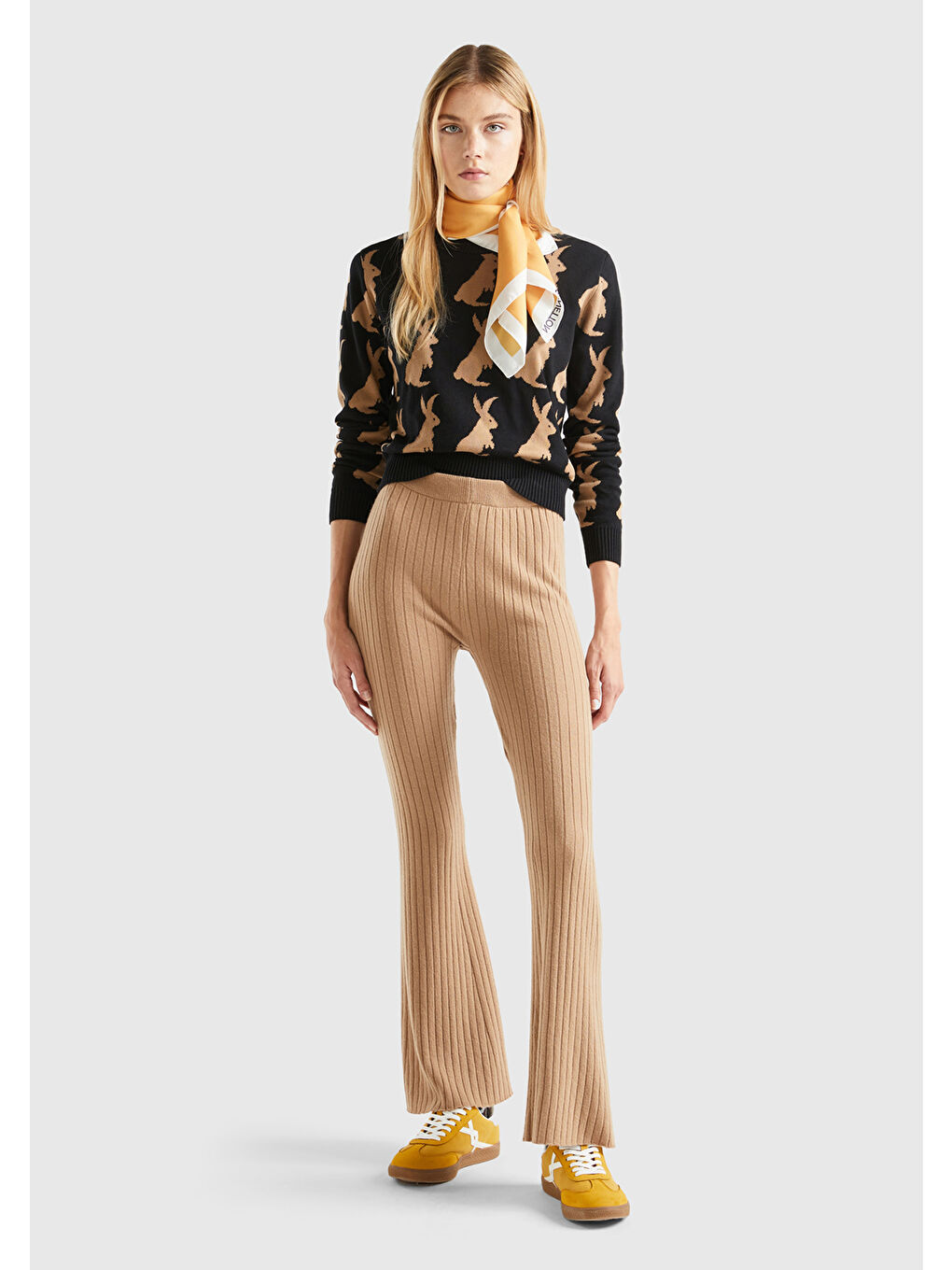 Kahverengi Kadın Taba Yün Karışımlı Regular Fit Triko Pantolon-4