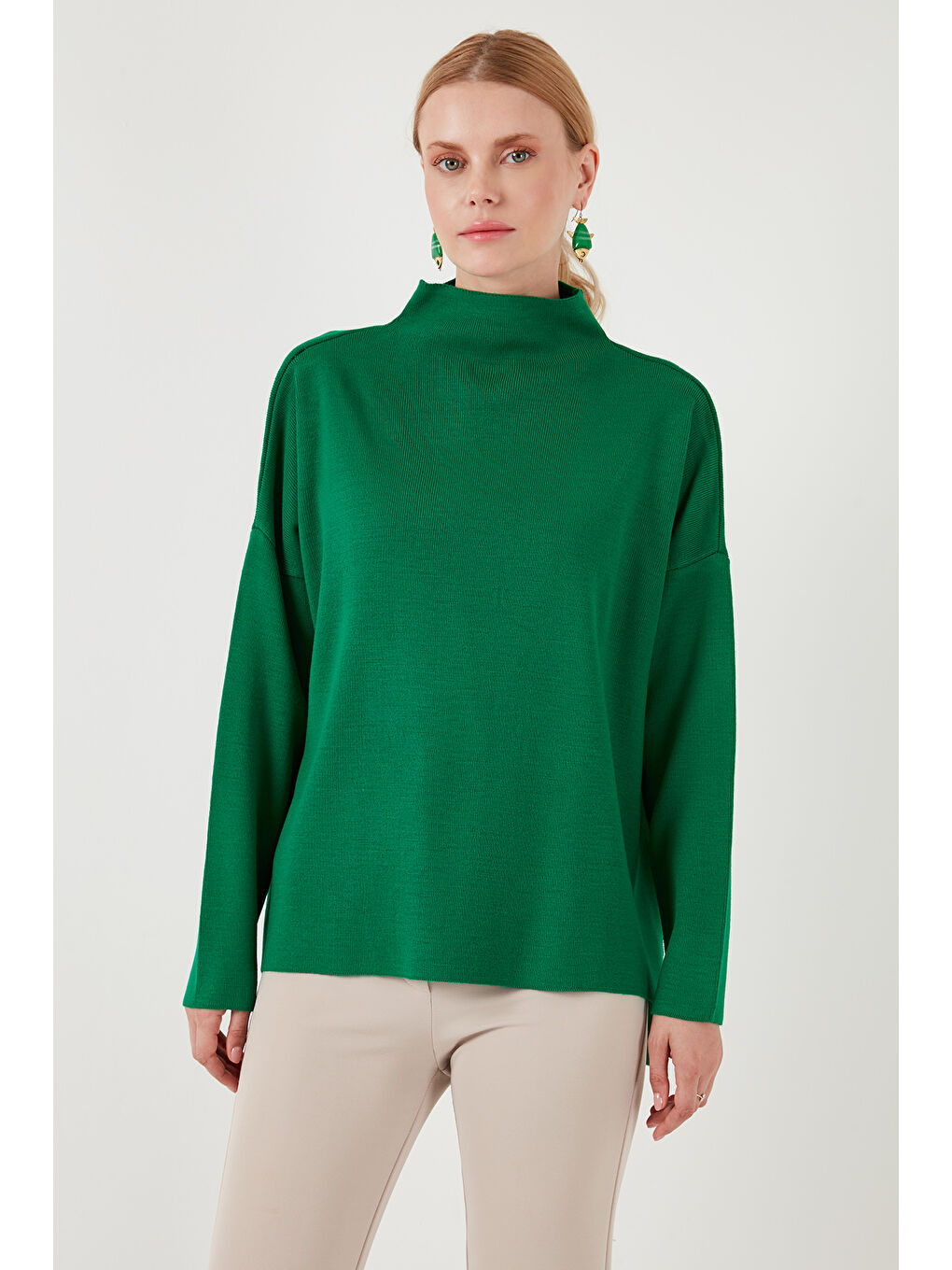 Yeşil Pamuklu Arkası Uzun Dik Yaka 2'li Paket Triko Kazak 4615002S2-1