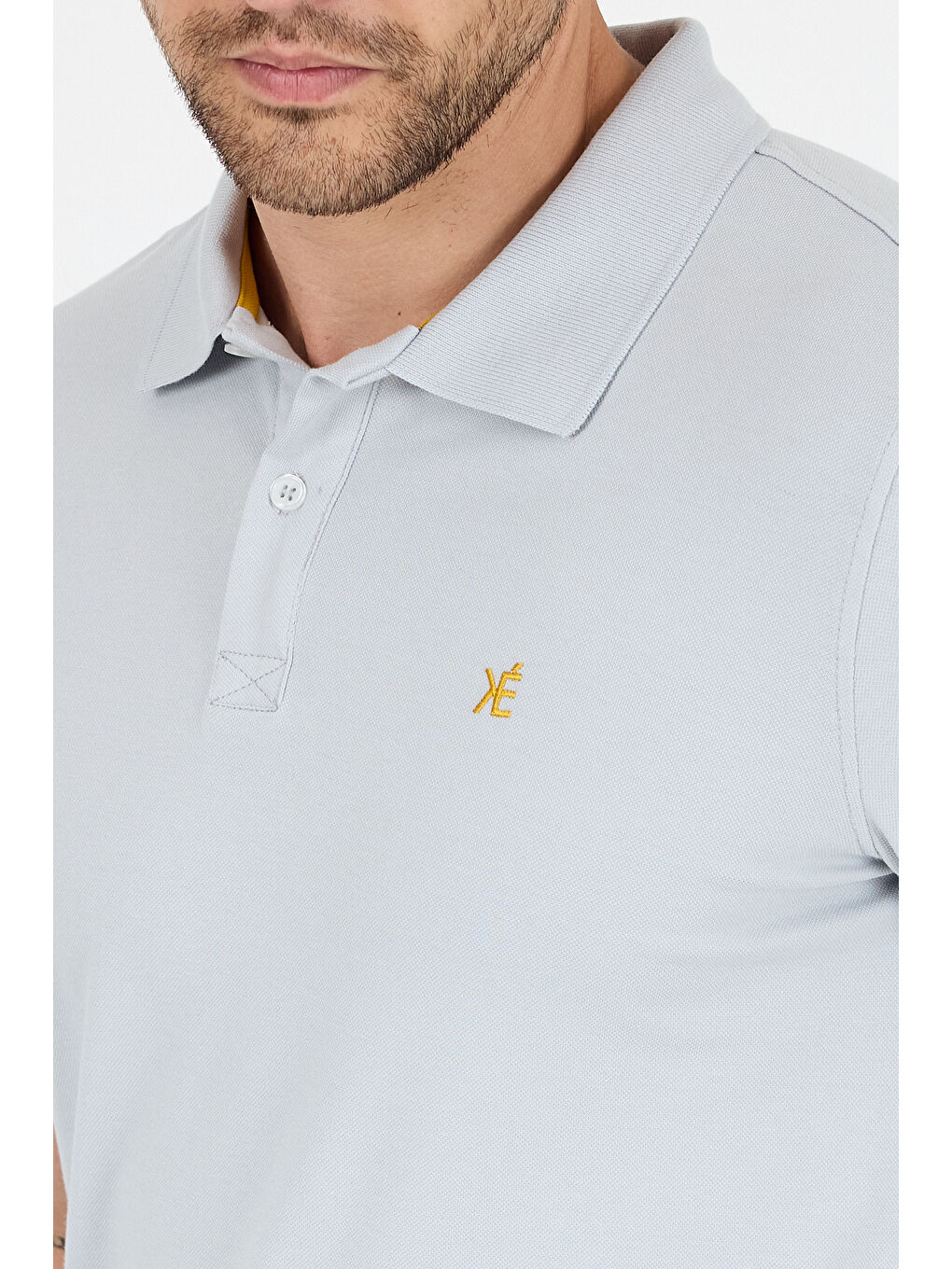 Gri Polo Yaka Kısa Kollu Pike Erkek %100 Pamuk Tişört-2