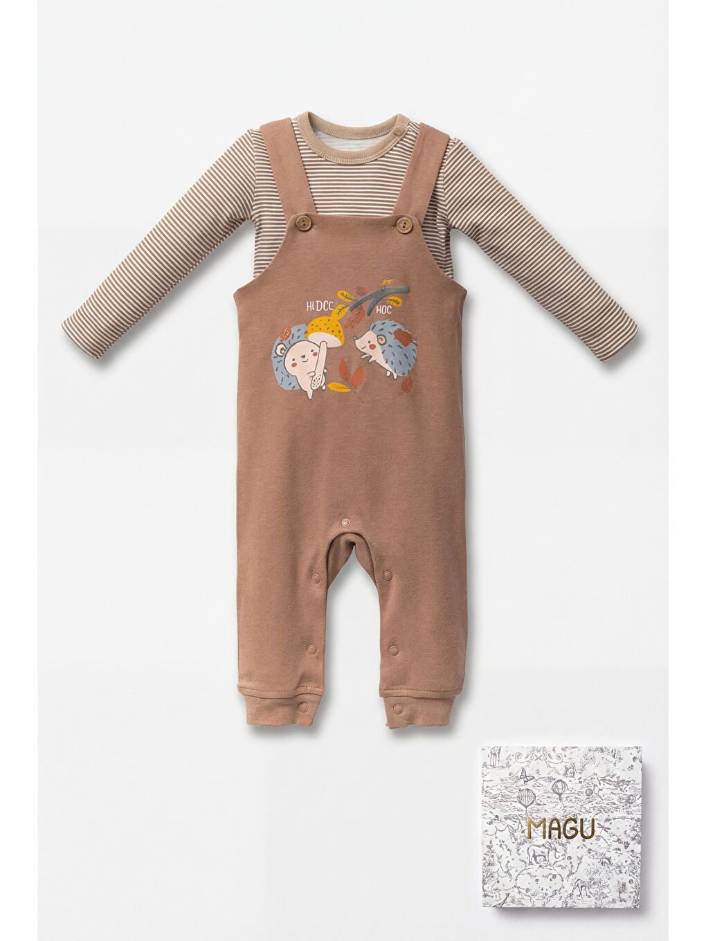 Karışık Unisex Bebek Pamuklu Salopet Ve Uzun Kollu T-Shirt 2'Li Takım – Hediye Kutulu